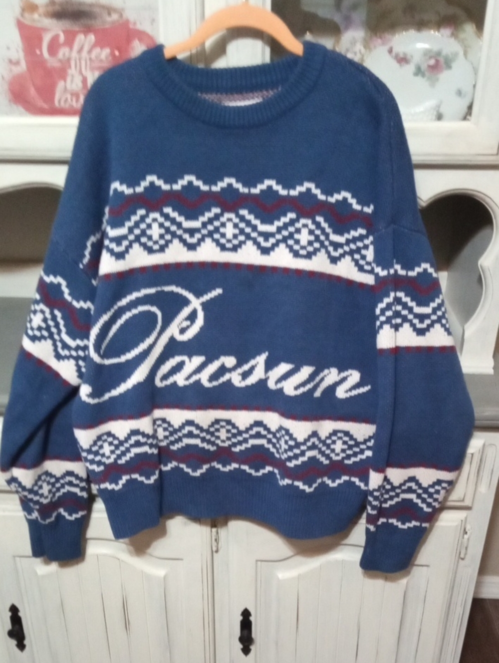 PacSun Blue Fair Isle Script Crewneck Sweater